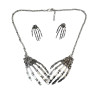 N-6060   E-3697 Punk style retro silver plated tiny bone hands pendant necklace set fashion jewelry