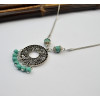 N-6064 Bohemian style silver thin chain hollow out vintage round flower turquoise beads ball tassel pendant necklace
