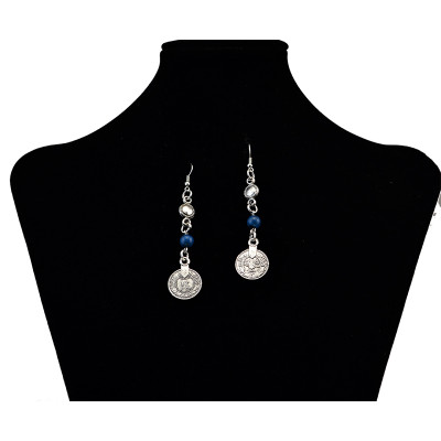 E-3696 bohemian style vintage silver plated alloy chunky necklaces colorful beads coin tassel pendant statement necklaces long hook dangle earrings jewelry sets