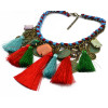 N-6069 Bohemian Handmade Weave Thread Chain pink colorful threads tassel crystal coin fringe pendant choker necklaces females jewelry