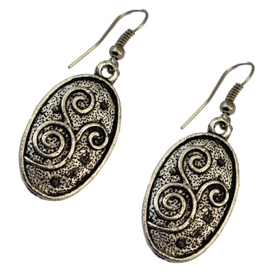 E-3702 Vintage boho silver plated oval shape ethnic dangling earrings for women