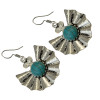 E-3699   Retro Ethnic Tibetan Silver Fan Shaped Hook Earrings Natural Turquoise Beads Dangling Earrings Tribal Jewelry