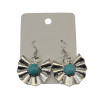 E-3699   Retro Ethnic Tibetan Silver Fan Shaped Hook Earrings Natural Turquoise Beads Dangling Earrings Tribal Jewelry