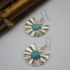E-3699   Retro Ethnic Tibetan Silver Fan Shaped Hook Earrings Natural Turquoise Beads Dangling Earrings Tribal Jewelry