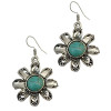 E-3706 Retro Ethnic Tibetan Silver Flower Hook Earrings Natural Turquoise Beads Dangling Earrings Tribal Jewelry