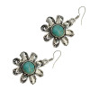 E-3706 Retro Ethnic Tibetan Silver Flower Hook Earrings Natural Turquoise Beads Dangling Earrings Tribal Jewelry