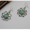 E-3706 Retro Ethnic Tibetan Silver Flower Hook Earrings Natural Turquoise Beads Dangling Earrings Tribal Jewelry