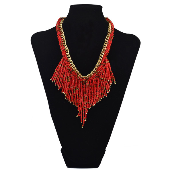 N-6092   2016 New Fashion Bohemian Style Gold Plated Alloy Link Chain Colorful Beads Tassel Choker Bib Necklaces Women Jewelry