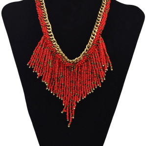 N-6092   2016 New Fashion Bohemian Style Gold Plated Alloy Link Chain Colorful Beads Tassel Choker Bib Necklaces Women Jewelry