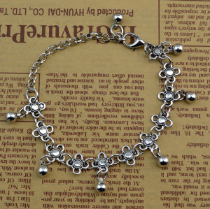 B-0611 Gypsy Bohemian Vintage Silver Flowers Chain Anklet Bracelets Beads Tassel Foot Chain Women's Jewelry