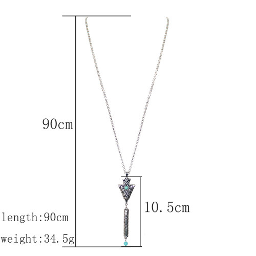 N-6098    Bohemian Vintage Silver/Gold Chain Green Turquoise Bead Charm Rhinestone Arrow Pendant Necklace for Women Jewelry