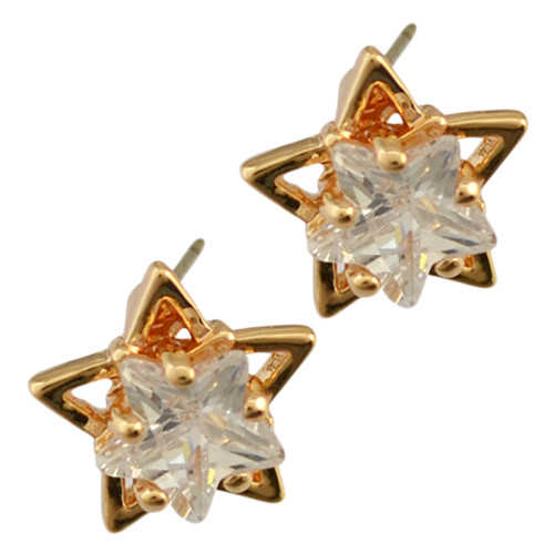 E-3725  Fashion star shape 2 colors silver/gold clear crystal stud earring for girls jewelry
