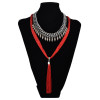 N-6106    3 Colors Bohemian Fashion Necklaces & Pendants Gun Black Chain Red Black And Blue Rope Long Tassel Bib Statement Necklace Women Jewelry