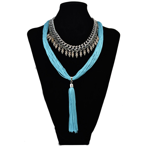 N-6106    3 Colors Bohemian Fashion Necklaces & Pendants Gun Black Chain Red Black And Blue Rope Long Tassel Bib Statement Necklace Women Jewelry
