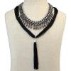 N-6106    3 Colors Bohemian Fashion Necklaces & Pendants Gun Black Chain Red Black And Blue Rope Long Tassel Bib Statement Necklace Women Jewelry