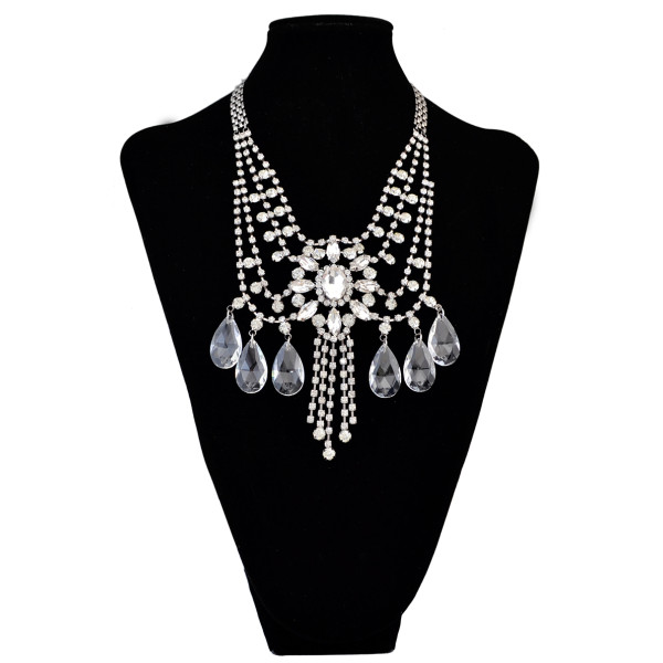 N-6101  Fashion Luxury Noble Style gun Black Clear Crystal Drop Multilayer Chian Pendant Necklace for Women Jewelry
