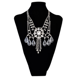 N-6101  Fashion Luxury Noble Style gun Black Clear Crystal Drop Multilayer Chian Pendant Necklace for Women Jewelry