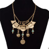 N-5979 Bohemian vintage silver/gold triangle geometric bib choker necklace turquoise coin tassel long necklaces female jewelry
