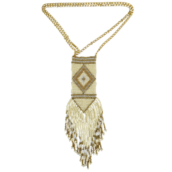 N-6112 Bohemian Fashion Chain Handmade 4 Colors Resin Beaded Long Tassel Statement Necklaces Women Jewelry