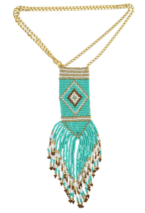 N-6112 Bohemian Fashion Chain Handmade 4 Colors Resin Beaded Long Tassel Statement Necklaces Women Jewelry