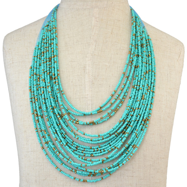 N-6110 6 Colors New Handmade Bohemian Fashion 20 Layers Resin Seed Beads Chain Choker Bib Statement Necklace Women Jewelry