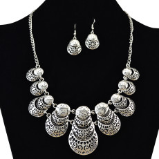 N-6115  Bohemian retro silver plated beatles shape statement necklace earrings set