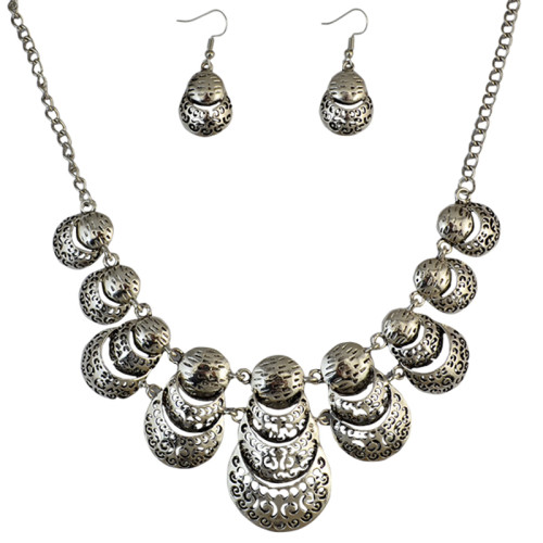 N-6115  Bohemian retro silver plated beatles shape statement necklace earrings set