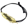 B-0670 Vintage Retro Bronze Adjustable Rope Cuff Bracelet Leather Alloy Engraved Leaf Unisex Bracelets Jewelry