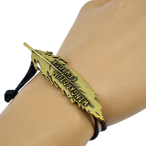 B-0670 Vintage Retro Bronze Adjustable Rope Cuff Bracelet Leather Alloy Engraved Leaf Unisex Bracelets Jewelry