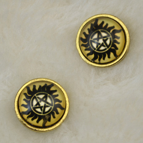 E-3729 vintage style bronze clear Pentagram eyes fashion earrings stud jewelry