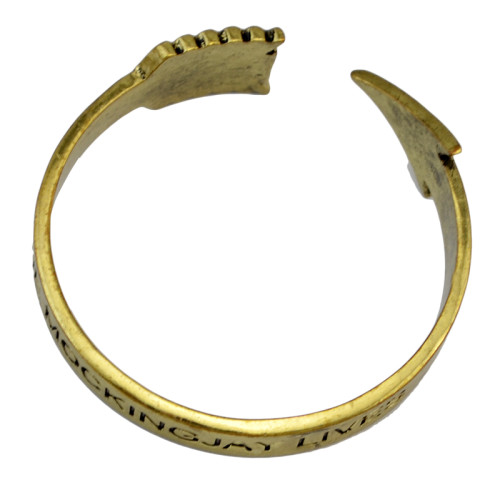 B-0671 Vintage Gold Bangle Cuff Bracelet Mystery Engraved The Mockingjay Lives Polished