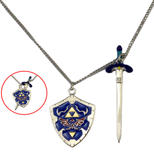 N-6120  Men New Ancient Silver Shield Sword  Vintage Chain Pendant Necklace Wholesale