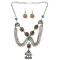 N-6126 3 Colors Bohemian Vintage Silver Coin Geometric Bib Choker Turquoise Tassel Earring Long Necklaces Set Women Jewelry