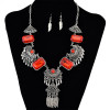N-6127 Bohemian Coin Earrings Jewelry Sets for Women Antique Silver Long Tassel Moon Necklaces Pendants