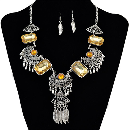 N-6127 Bohemian Coin Earrings Jewelry Sets for Women Antique Silver Long Tassel Moon Necklaces Pendants
