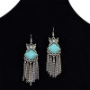E-3736  Bohemian 2 styles owl shape leaf shape silver plated natural turquoise pendant hook earrings for women jewelry