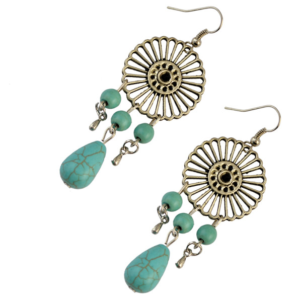 E-3735  2 styles,wheel shape  Baseball bat shape silver plated natural turquoise pendant hook earrings for women jewelry