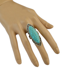 R-1340    Bohemian Vintage Classic Style Silver Plated Green Turquoise Finger Jewelry Rings for Women