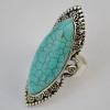R-1340    Bohemian Vintage Classic Style Silver Plated Green Turquoise Finger Jewelry Rings for Women