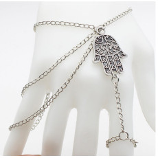 B-0675  Fashion multilayer tassel alloy chain silver bracelet carved flower hand shape bracelets for women jewelry