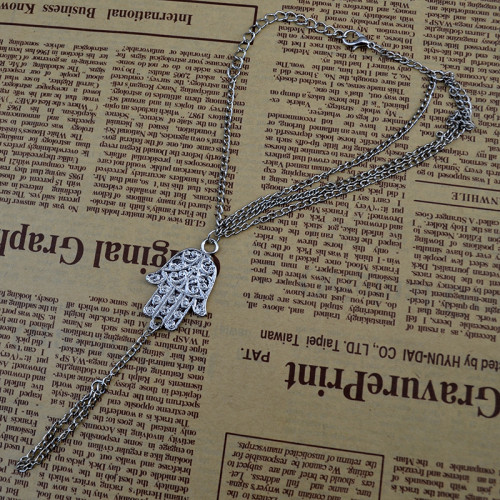 B-0675  Fashion multilayer tassel alloy chain silver bracelet carved flower hand shape bracelets for women jewelry