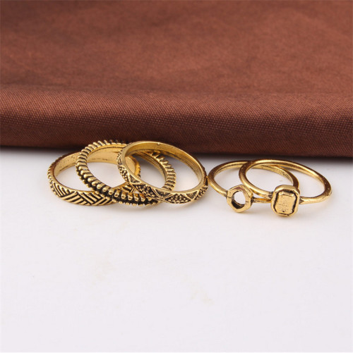 R-1342    5 Pcs/set Bohemian Style Vintage Silver/Gold Alloy  Nail Midi Rings Sets Women Jewelry