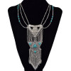 N-5780 Bohemian Retro Silver Plated Chains Turquoise Bead Long Tassel Irregular Geometry Rivet Pendant Necklace for Women