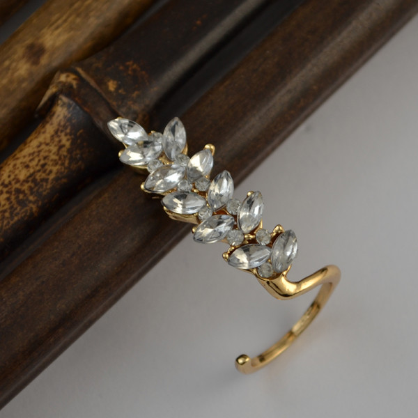 R-1347  Korea Punk Fashion Silver/Gold Clear Crystal Leaf Shape Ring for Women Jewelry