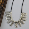 N-6140  Bohemian Style Leather Silver Plated Rectangle Alloy Pendant Necklace for Gypsy Festival Jewelry