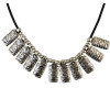 N-6140  Bohemian Style Leather Silver Plated Rectangle Alloy Pendant Necklace for Gypsy Festival Jewelry