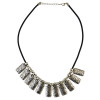 N-6140  Bohemian Style Leather Silver Plated Rectangle Alloy Pendant Necklace for Gypsy Festival Jewelry