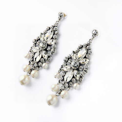 E-3734  Fashion Trendy Women Italina Style Silver Plated crystal earring Simulated Pearl Drop Dangle Earrings