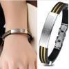 B-0686  Black Silicone Silver Stainless Steel Chain Wristband Bracelet fashion jewelry