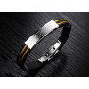 B-0686  Black Silicone Silver Stainless Steel Chain Wristband Bracelet fashion jewelry